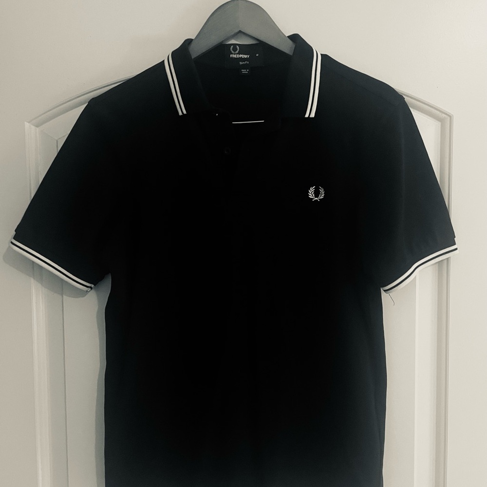 Fred Perry Slim Fit Black Polo with White Accents